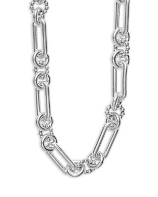 Sterling Silver Signature Caviar Mixed Link Statement Necklace, 18"