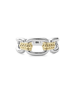 Shop Lagos 18k Yellow & Sterling Silver Signature Caviar Link Ring In Silver/gold