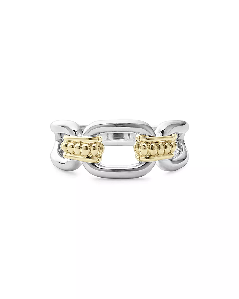 Lagos 18K Yellow & Sterling Silver Signature Caviar Link Ring