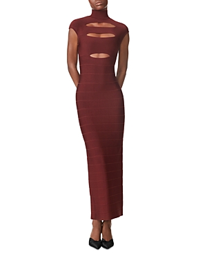Herve Leger Icon Cap Sleeve Cut-out Gown In Mahogany