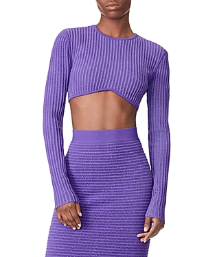 Herve Leger Cropped Metallic Ribbed-knit Recycled Viscose-blend Top In Ultraviolet