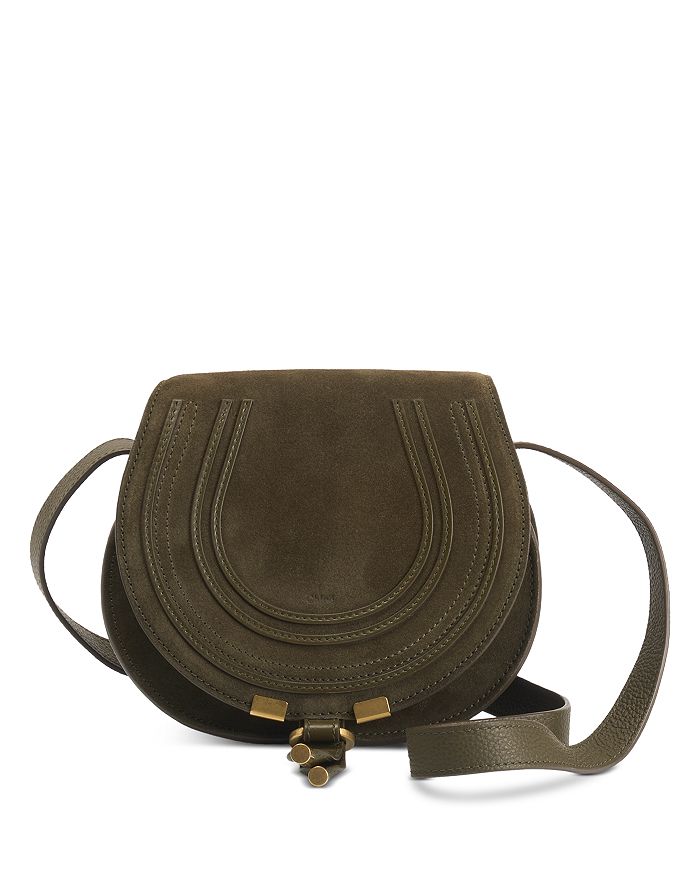 Chloé Marcie Small Leather Saddle Bag In Deep Olive/gold