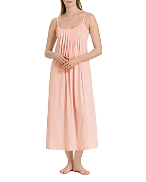 Hanro Juliet Pleated Long Spaghetti Gown In Powder Pink