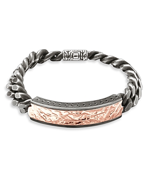 John Hardy Men's Classic Chain Reticulated Bronze & Silver Curb Link Id Bracelet In Silver