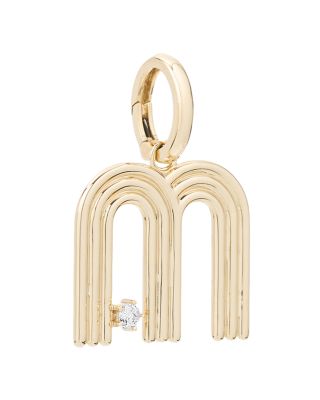14K Yellow Gold Groovy Diamond Initial Pendant