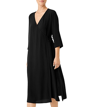 Shop Eileen Fisher Silk Wrap Dress In Black