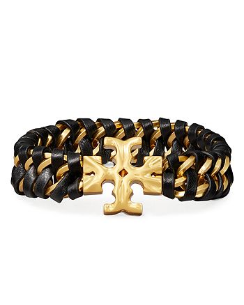 Tory Burch Roxanne Logo Leather Woven Chain Bracelet in 18K Gold Plated |  Bloomingdale's