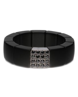 Men's Scacco Black Diamond Pav&eacute; & 18K White Gold Large Stretch Ring