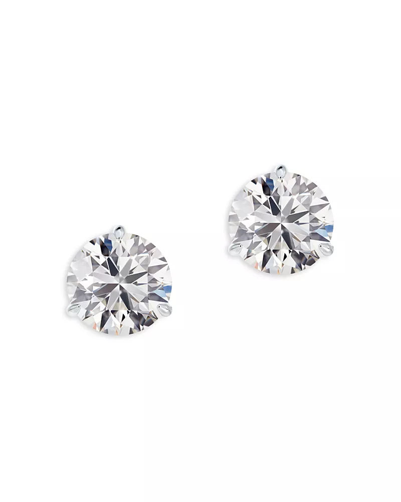 De Beers Forevermark Classic Three Prong Diamond Stud Earring in 18K White Gold, 2.0 tcw