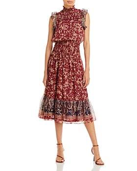 AQUA - Floral Print Smocked Midi Dress - 100% Exclusive