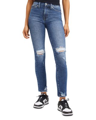 Good American - High Rise Good Straight Distressed Slim Fit Jeans in I128