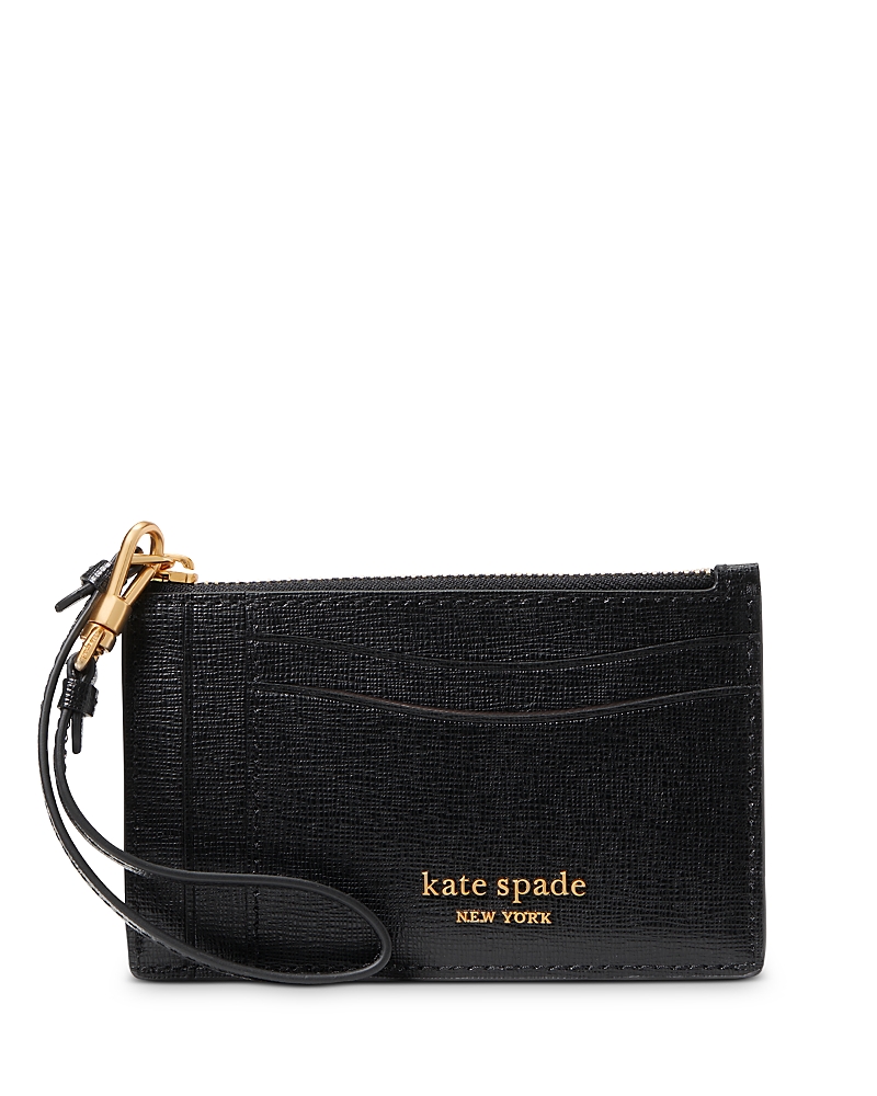 Kate Spade Morgan Saffiano Leather Coin Card Case Wristlet In Black/gold
