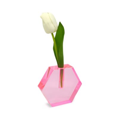 Crystal Pink Hexagon Flat Vase, Small