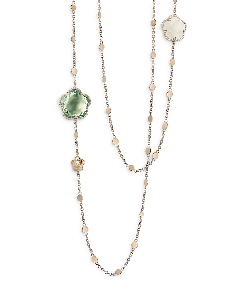 Pasquale Bruni 18k Rose Gold Bon Ton Prasiolite, White Quartz & Diamond Dolce Vita Sautoir Necklace, 40.5 In Green/rose Gold