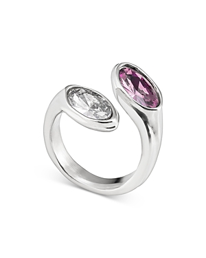 Uno De 50 Spring Marquise Bypass Ring In Silver/pink