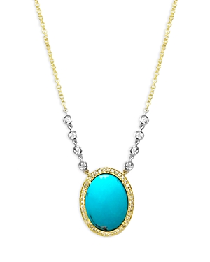 14K White & Yellow Gold Turquoise & Diamond Pendant Necklace, 18