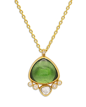 Gurhan 24k/22k Yellow Gold Rune Green Tourmaline & Diamond Pendant Necklace, 16-18 In Green/gold