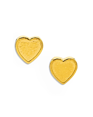 24K Yellow Gold Amulet Heart Stud Earrings