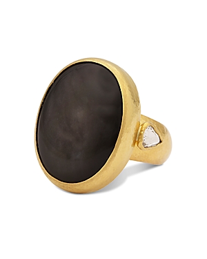Gurhan 24k Yellow Gold Rune Gray Moonstone & Diamond Ring In Black/gold