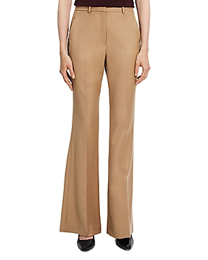 Theory High-waist Virgin Wool Flare Pants In Palomino