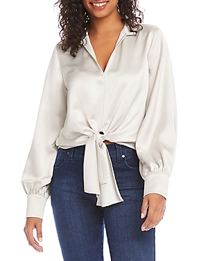 Karen Kane Tie Front Satin Top In Cmp