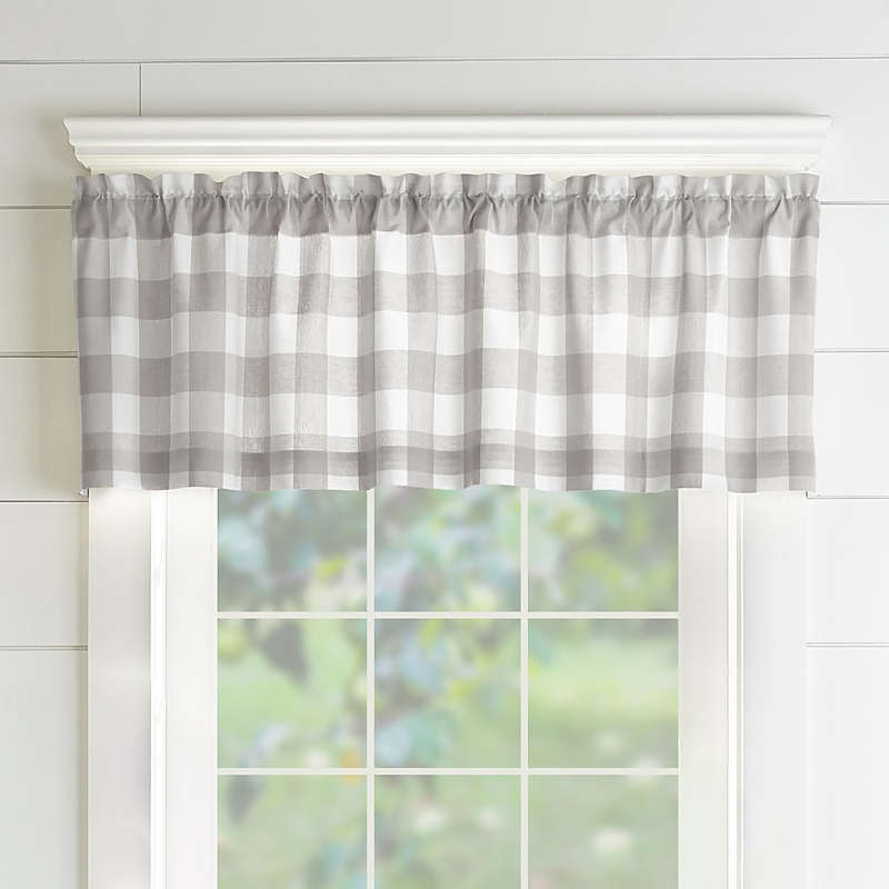 Elrene Home Fashions Farmhouse Living Buffalo Check Window Valance, 15 X 60 In Gray/white
