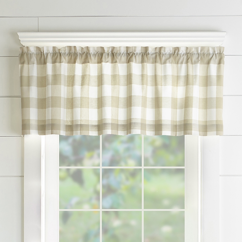 Elrene Home Fashions Farmhouse Living Buffalo Check Window Valance, 15 X 60 In Tan/white
