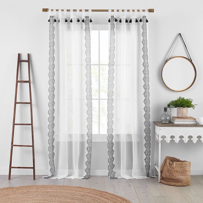 Elrene Home Fashions Shilo Boho - Panel De Cortina De Ventana Con Borlas (132 X 213 Cm), Color índigo
