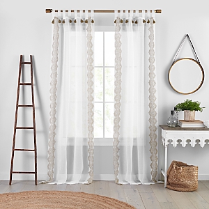 Elrene Home Fashions Shilo Boho Sheer Tab Top Window Curtain Panel with Tassels, 52 x 95
