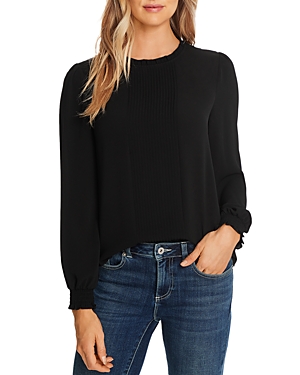 Shop Cece Pintucked Long-sleeve Blouse In Rich Black