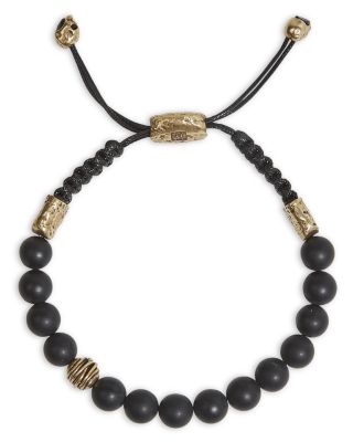 John Varvatos Men's Brass Onyx Bead Cord Bolo Bracelet