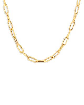 18K Yellow Gold Designer Gold Textured Link Chain Necklace, 22"