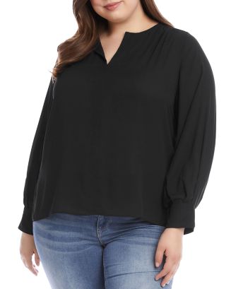 Karen Kane Women's Split-Neck Blouse Rustcopper Size X-Large