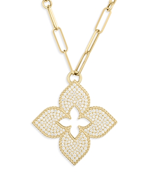 Shop Roberto Coin 18k Yellow Gold Venetian Princess Diamond Pave Flower Pendant Necklace, 33