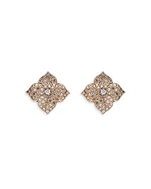 Piranesi 18k Rose Gold Champagne & White Diamond Flower Earrings In Champagne/rose Gold