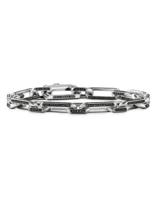 David Yurman - Men's Elongated Open Link Chain Bracelet in Sterling Silver with Black Diamonds, 8mm