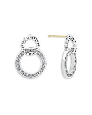 Sterling Silver Caviar Spark Diamond Interlocking Circle Drop Earrings