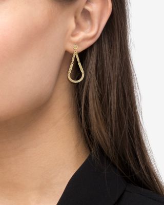 18K Yellow Gold Signature Caviar Beaded Link Teardrop Drop Earrings