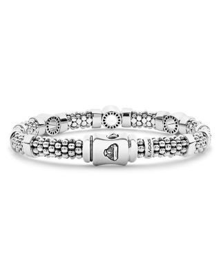 Sterling Silver Caviar Spark Diamond Three Circle Caviar Bead Link Bracelet