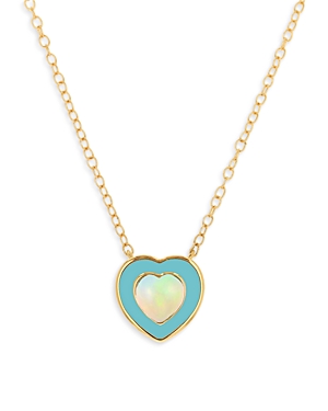 14K Yellow Gold Opal Heart Pendant Necklace, 16-20