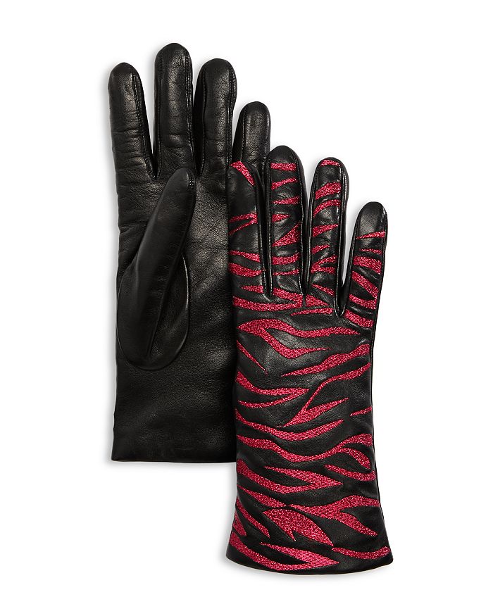 Carolyn Rowan Accessories Zebra Embroidered Leather Gloves Bloomingdale's