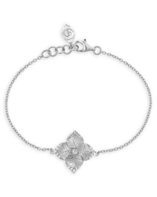 18K White Gold Oro Flower Diamond Link Bracelet