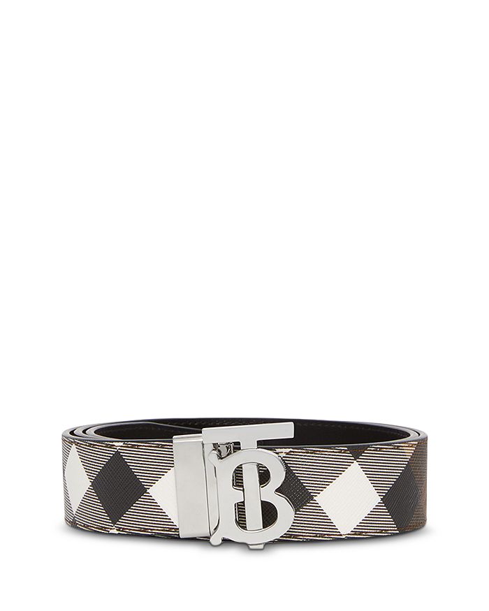 Burberry Monogram-Buckle Reversible Leather Belt - Black