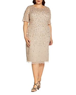 Adrianna Papell Plus Embellished Cocktail Dress In Biscotti