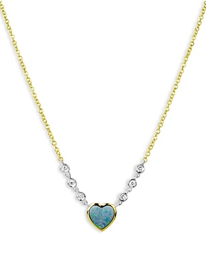Meira T 14K White & Yellow Gold Opal & Diamond Heart Pendant Necklace, 18