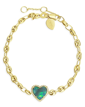 Shop Meira T 14k Yellow Gold Opal Puff Chain Bracelet In Green/gold