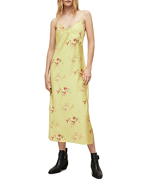 Allsaints Mae Soliano Floral Print Maxi Dress In Chartreuse