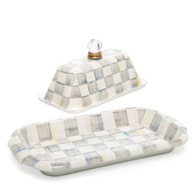 Sterling Check Enamel Lidded Butter Box