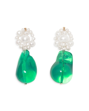 Completedworks Tra-la-la Ii Green & Cultured Pearl Drop Earrings