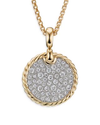 18K Yellow Gold DY Elements&reg; Pav&eacute; Diamond Disc Pendant